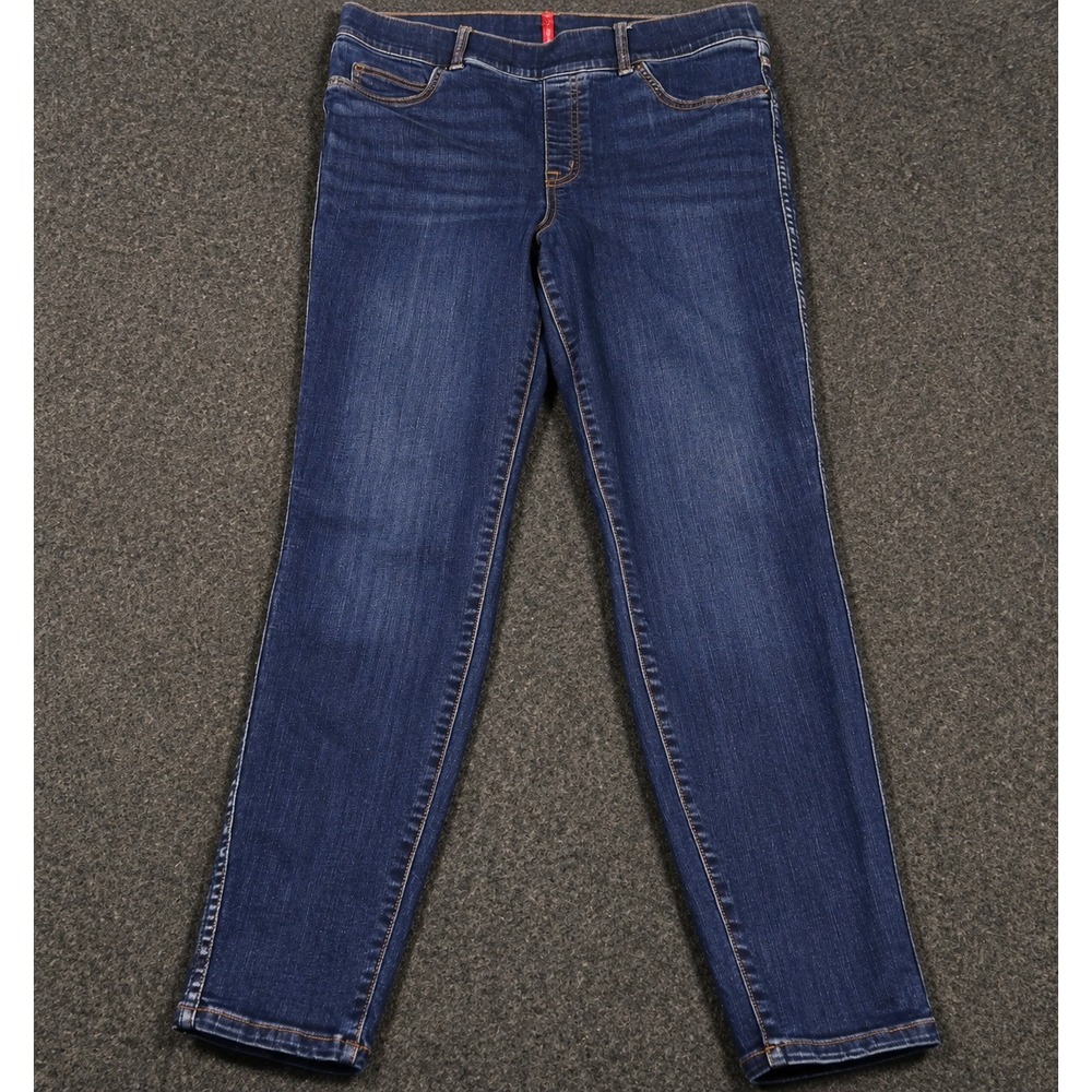 Spanx Jeans Women Large Dark Wash Blue Pull On Slim Tapered Denim Leggings